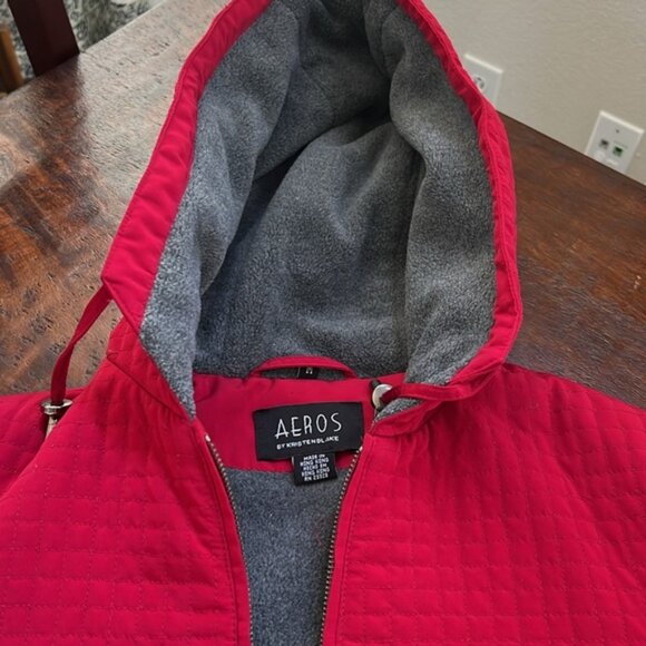 AEROS Kristen Blake Quilted Utility Hooded Jacket Coat Red Gray Lined M - Picture 5 of 11